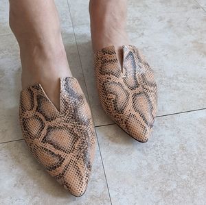 PAIGE Alia Flat Snakeskin Pink Mule Slip On